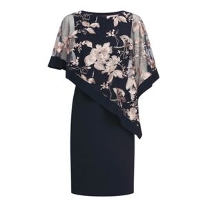 Navy Floral Overlay Sheath Dress